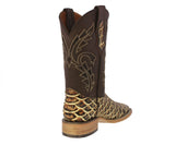 Mens Sand Cowboy Boots Anaconda Print Leather - Square Toe