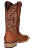 Mens Cognac Cowboy Boots Ostrich Quill Print Leather - Square Toe