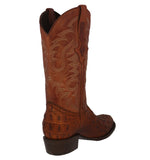 Mens #110 Cognac Alligator Back Print Leather Cowboy Boots - Round Toe