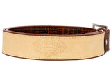 Cognac Western Cowboy Belt Teju Lizard Print Leather - Silver Buckle