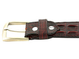 Black Cherry Western Belt Crocodile Tail Print Leather - Silver Buckle