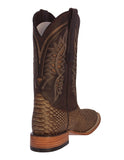 Mens Rustic Sand Snake Print Leather Cowboy Boots - Square Toe