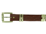 Mens Cognac Cowboy Dress Belt Ostrich Quill Print - Gold Links