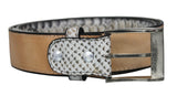 Natural Western Cowboy Belt Snake Print Leather - Silver Buckle