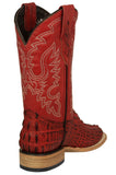 Mens Red Cowboy Boots Crocodile Tail Print - Square Toe