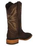Mens Brown Western Cowboy Boots Woven Leather - Square Toe