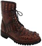 Men's Cognac Full Alligator Skin Leather Motorcycle Boots Round