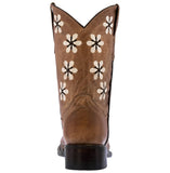 Kids FLWR Almond Western Cowboy Boots Floral Leather - Square Toe