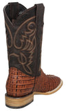 Mens #132N Cognac Cowboy Boots Crocodile Tail Print - Square Toe