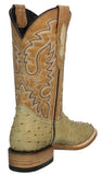 Mens #210N Sand Cowboy Boots Ostrich Quill Print Leather - Square Toe