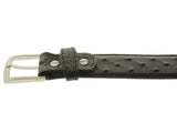 Black Western Cowboy Belt Ostrich Quill Print Leather - Silver Buckle