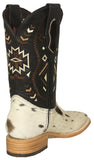 Mens Ranger Black Cowboy Boots Real Cow Hair Leather - Square Toe