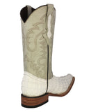 Mens White Crocodile Tail Print Leather Cowboy Boots - 3X Toe