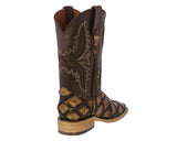 Mens Honey Brown Cowboy Boots Pirarucu Fish Print - Square Toe