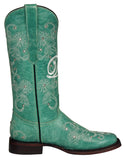Womens "I Do' Turquoise Wedding Boots Leather - Square Toe