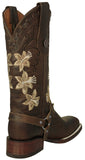 Womens Annie Brown Western Boots Leather Boot Straps - Square Toe