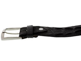 Black Western Belt Crocodile Tail Print Leather - Silver Buckle