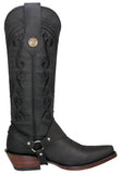 Womens Jane Black Tall Western Boots Leather Removable Strap - Snip Toe