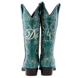 Womens "I Do' Turquoise Wedding Boots Leather - Snip Toe