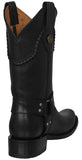 Mens Rider Black Cowboy Boots Leather Harness - Square Toe