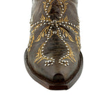 Womens Malaga Brown & Beige Leather Cowboy Boots Embroidered - Snip Toe