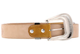 Rustic Sand Western Cowboy Leather Belt Navajo Concho - Silver Buckle
