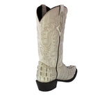 Mens #130 Off White Alligator Tail Print Leather Cowboy Boots - J Toe
