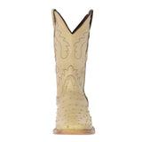 Mens Sand Ostrich Quill Print Leather Cowboy Boots Square Toe