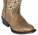 Kids FLWR Almond Western Cowboy Boots Floral Leather - Snip Toe