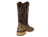 Mens Sand Cowboy Boots Pirarucu Fish Print - Square Toe