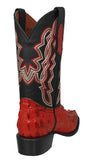 Mens Red Crocodile & Ostrich Print Leather Cowboy Boots - J Toe