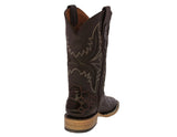 Mens Brown Cowboy Boots Sea Turtle Print Leather - Square Toe