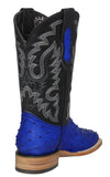 Mens Blue Cowboy Boots Ostrich Quill Print Leather - Square Toe