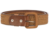 Mens Braided Cowboy Belt Removable Buckle Authentic Leather Rodeo Western Cognac