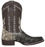 Mens Brown Cowboy Boots Real Cow Hair Leather - Square Toe
