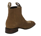 Mens Light Brown Chelsea Ankle Boots Nubuck Leather - Square Toe