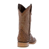 Mens Brown Ostrich Quill Print Leather Cowboy Boots Square Toe