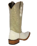 Mens White Ostrich Quill Print Leather Cowboy Boots - 3X Toe