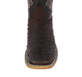 Mens Black Cherry Cowboy Boots Ostrich Quill Print Leather - Square Toe