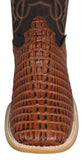 Mens #132N Cognac Cowboy Boots Crocodile Tail Print - Square Toe