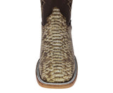Mens Honey Brown Cowboy Boots Python Print Leather - Square Toe