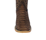Mens #445 Brown Western Boots Snake Print Leather - Square Toe