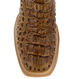 Mens Sand Alligator Hornback Print Leather Cowboy Boots Square Toe