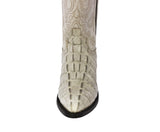 Mens #130 Off White Alligator Tail Print Leather Cowboy Boots - J Toe