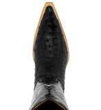 Mens Black Ostrich Quill Print Leather Cowboy Boots - 3X Toe
