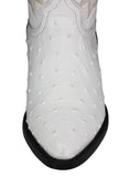 Mens White Cowboy Boots Ostrich Quill Print Leather - J Toe