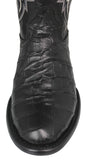 Mens #125 Black Cowboy Boots Crocodile Big Belly Print - Round Toe