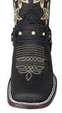 Womens Annie Matte Black Western Boots Leather Boot Straps - Square Toe