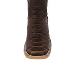 Mens Brown Cowboy Boots Anaconda Print Leather - Square Toe