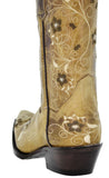 Womens Sofia Sand Leather Cowboy Boots Floral - Snip Toe
